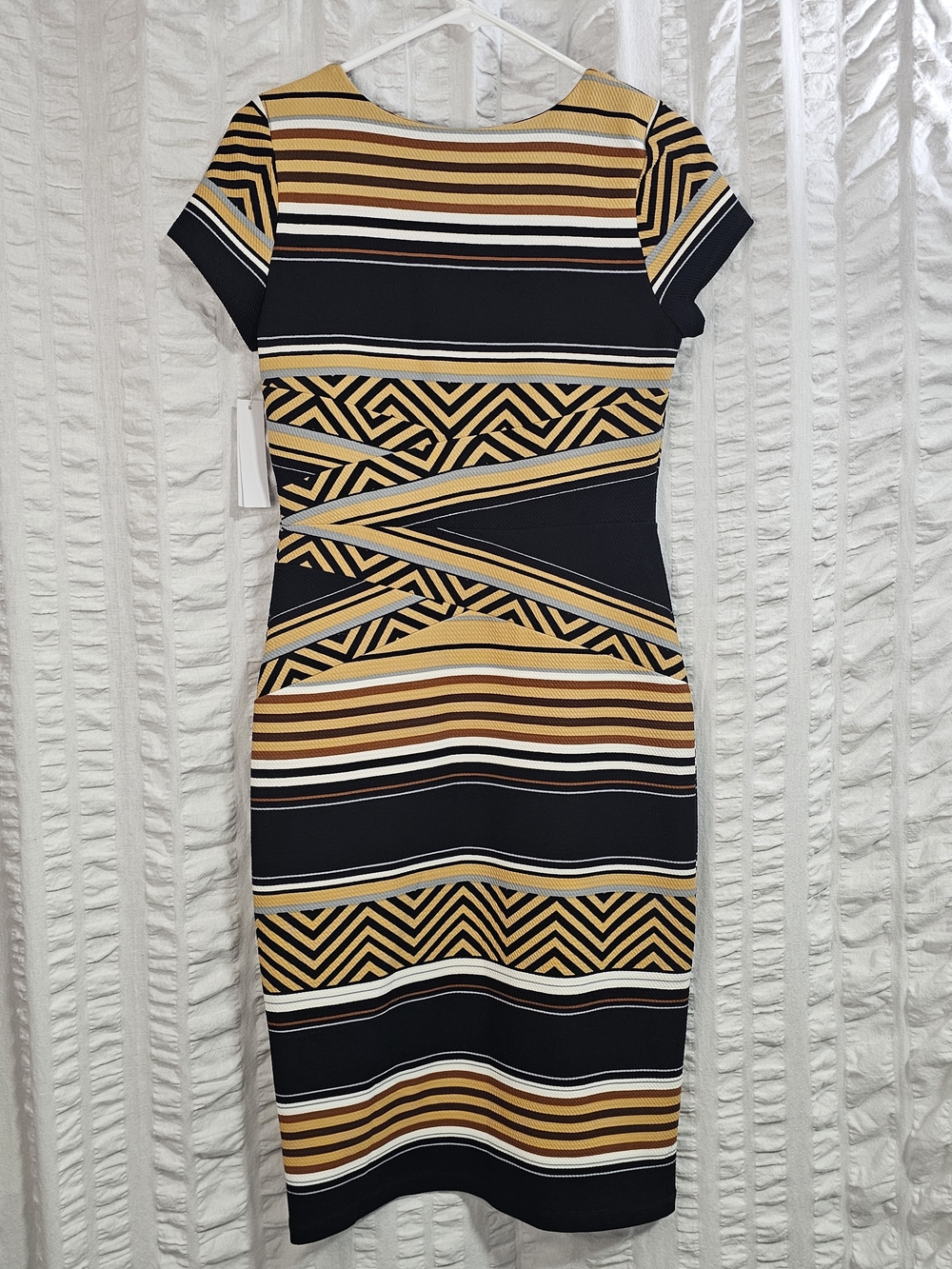 Shelby & Palmer Black Mustard Striped Aztec Geometric Midi Dress - Picture 5 of 13